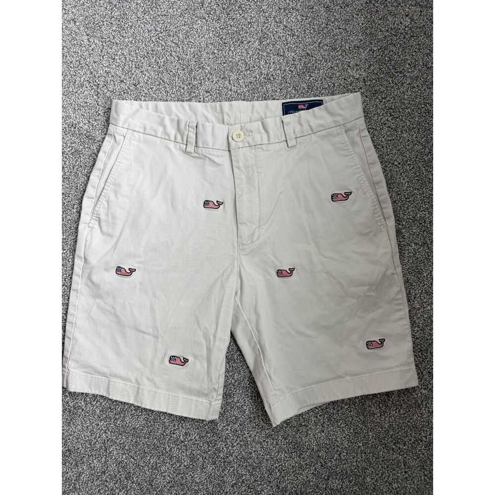 Vineyard Vines Mens Khaki American Flag Whale Shorts